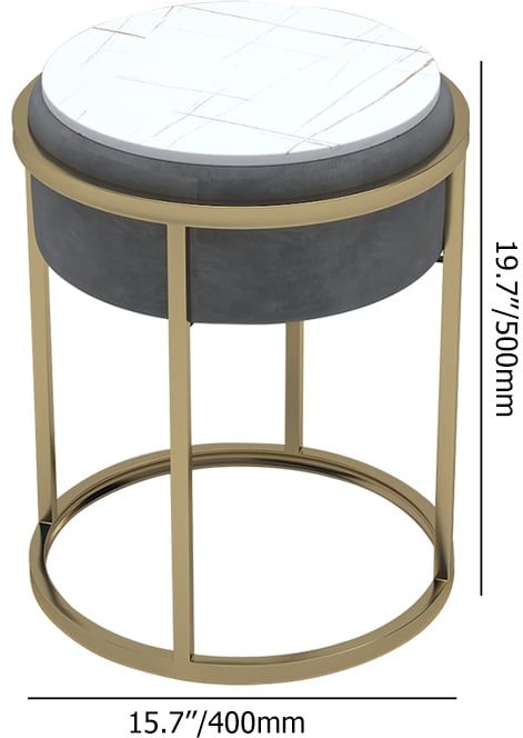 HMR - Round Sintered Stone Side Table Velvet Gold Finish in Gray