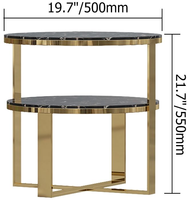 HMR - 2-Tier Round Marble End Table with Storage in Black