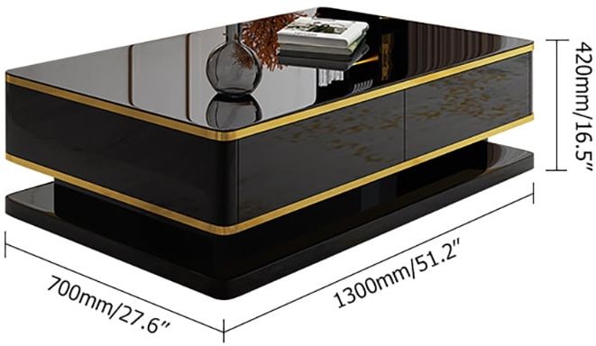 HMR Gapn Series Rectangular Coffee Table with Storage - White, Tempered Glass