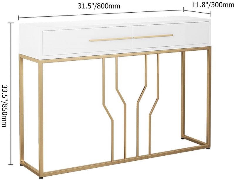 HMR Modern Narrow Console Table with Storage & Drawers - White