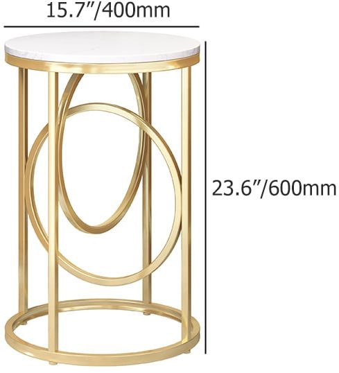 HMR - End Table Marble Top Side Table Metal in White