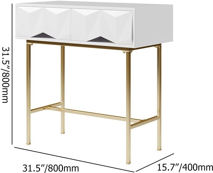 HMR - Modern Console Solid Wood and Metal Table with Drawers in White