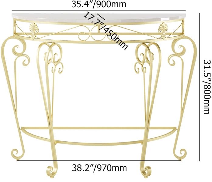 HMR - Modern Metal Console Table with Classical Frame in Gold