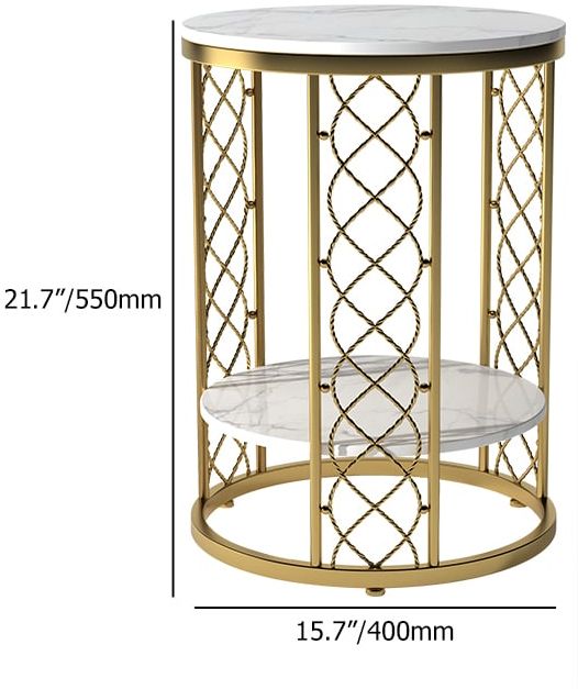 HMR - Round Marble Table with Storage in White