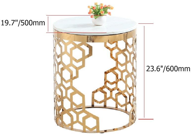 HMR - Currs End Table with Marble Top Side Table in Gold