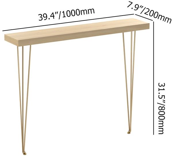 HMR Rustic Narrow Rectangular 39" Console Table with Wooden Top & Metal Legs - Natural