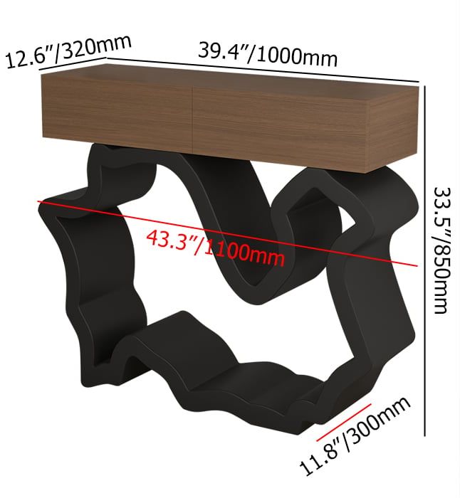HMR - Modern Console Table with Drawers 39.4" in Black