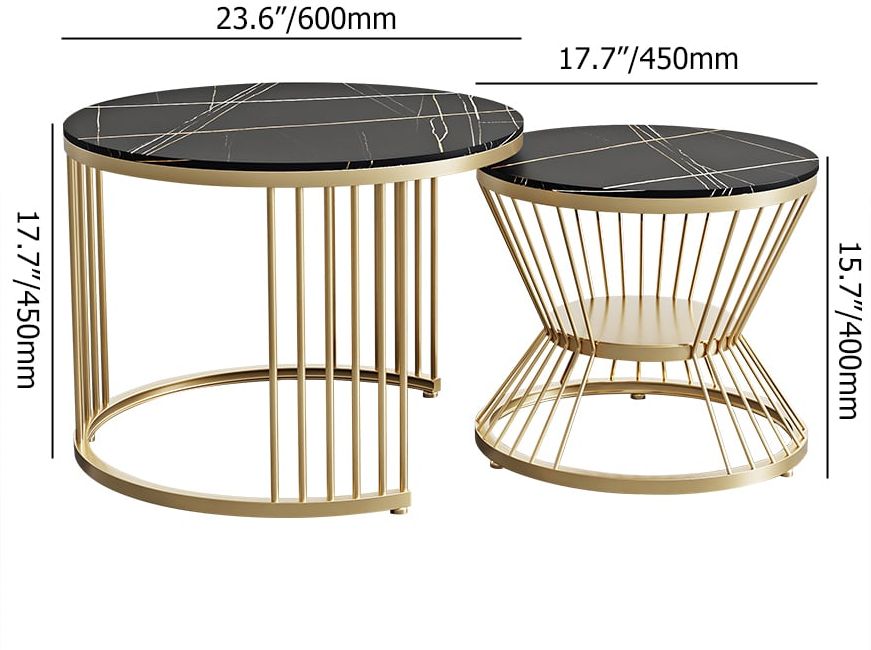 HMR Modern Nesting Coffee Table Set with Sintered Stone Top (Set of 2) - Black