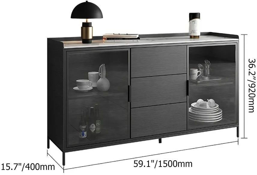 HMR - Sintered Stone Top Sideboard with Doors and Drawers 59" in 59.1"W