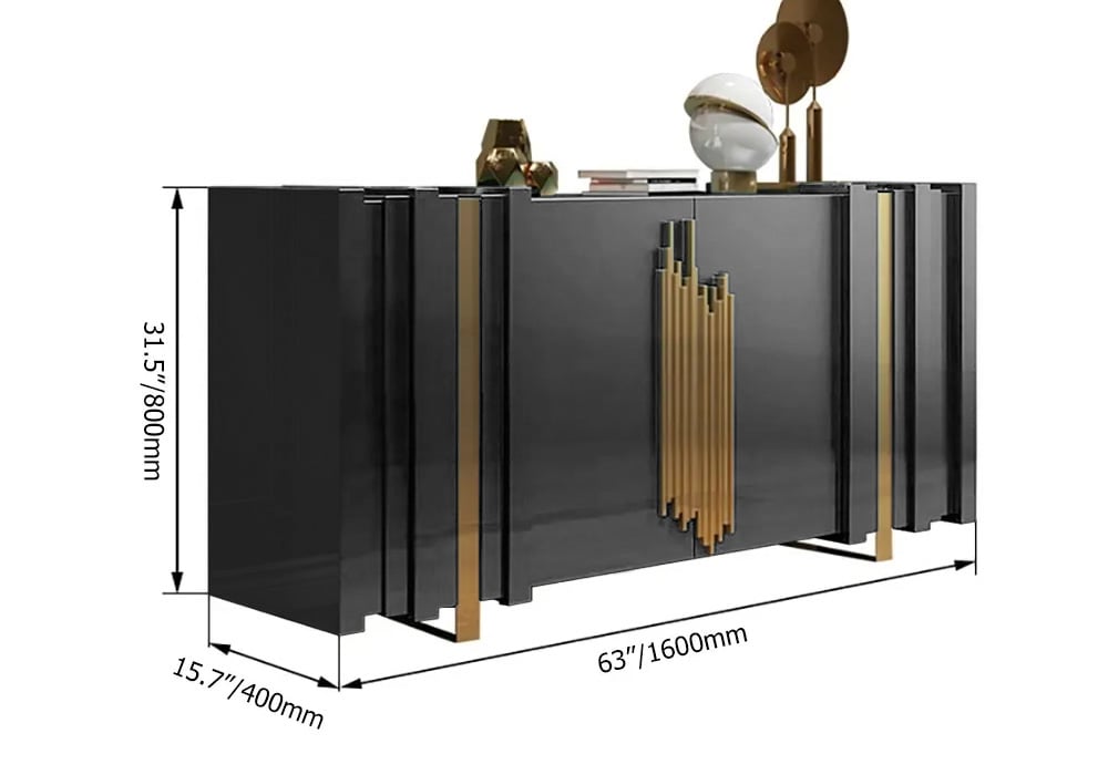 HMR Aurea Series 63" Rectangular Sideboard Buffet with 2 Doors & 2 Shelves - Black/Gold