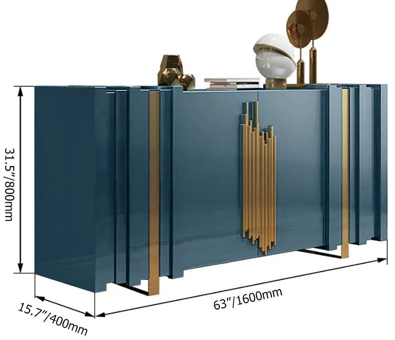 HMR Aurea Series 63" Rectangular Sideboard Buffet with 2 Doors & 2 Shelves - Gold/Gold