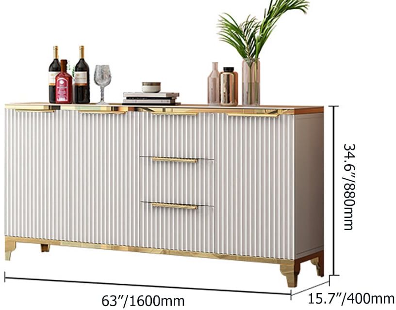 HMR - Sideboard with Tempered Glass Top and 3 Drawers 63" in 63"W