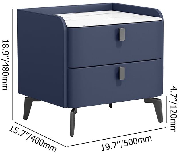 HMR Nightstand with 2-Drawer - Blue, Faux Leather