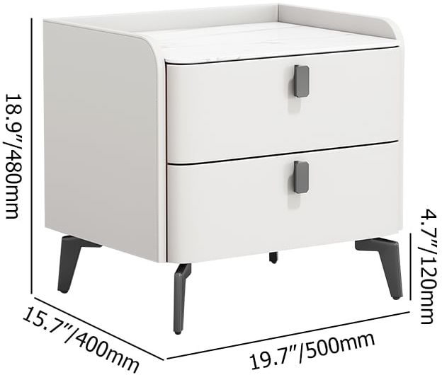 HMR Nightstand with 2-Drawer - White, Faux Leather