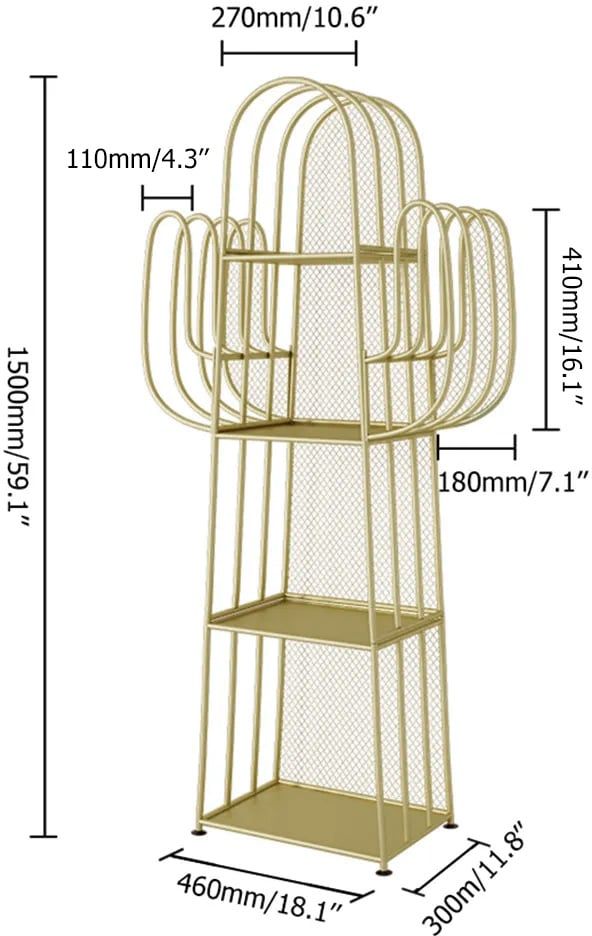 HMR - Nightstand Cactus Shape Shelf Metal in Gold