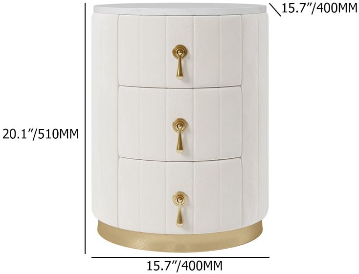 HMR 3-Drawer Round Nightstand - White, Velvet