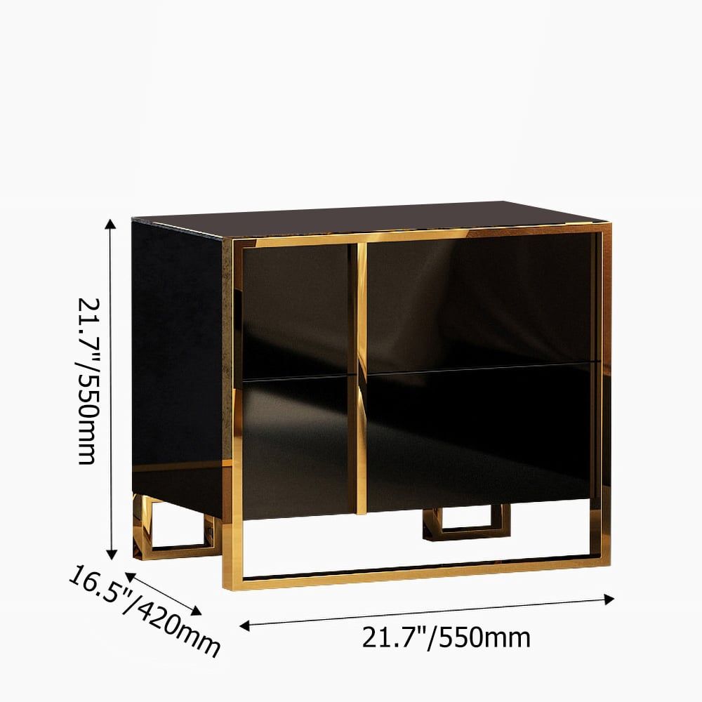 HMR Rimh Lacquer Nightstand with 2 Drawers - Black, Stainless Steel