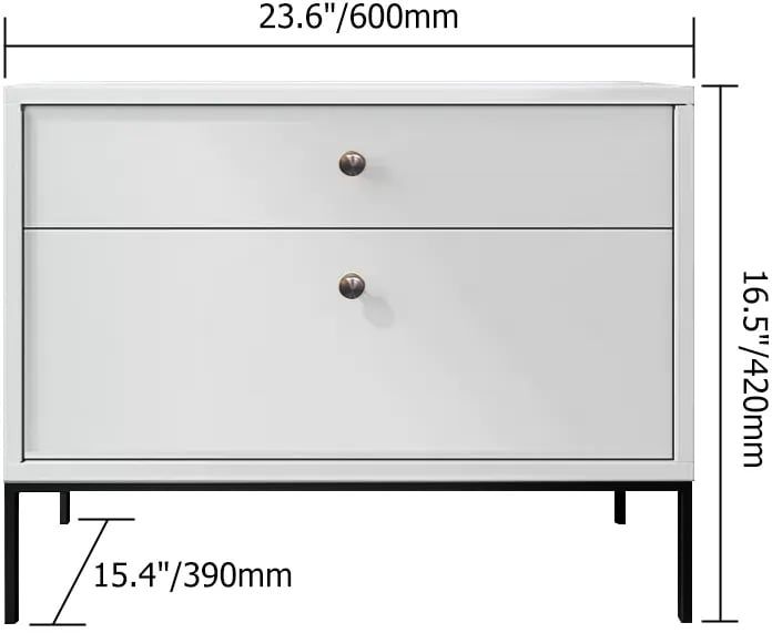 HMR - 2-Drawer Nightstand with Metal Base in White