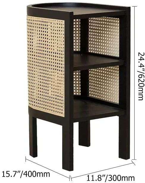 HMR Semi-Circle Nightstand with Open Shelves - Black, Wood/Rattan