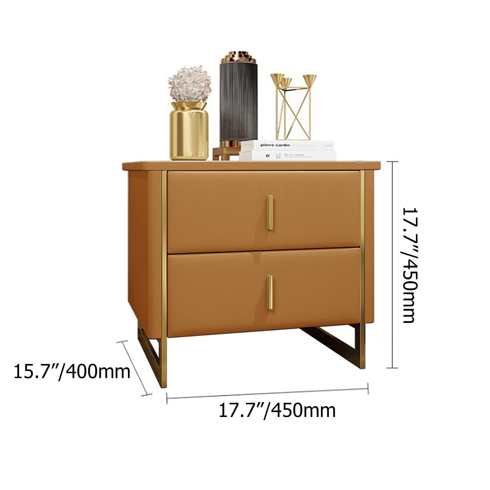 HMR Modern Nightstand with 2-Drawer - Orange/Gold, Faux Leather