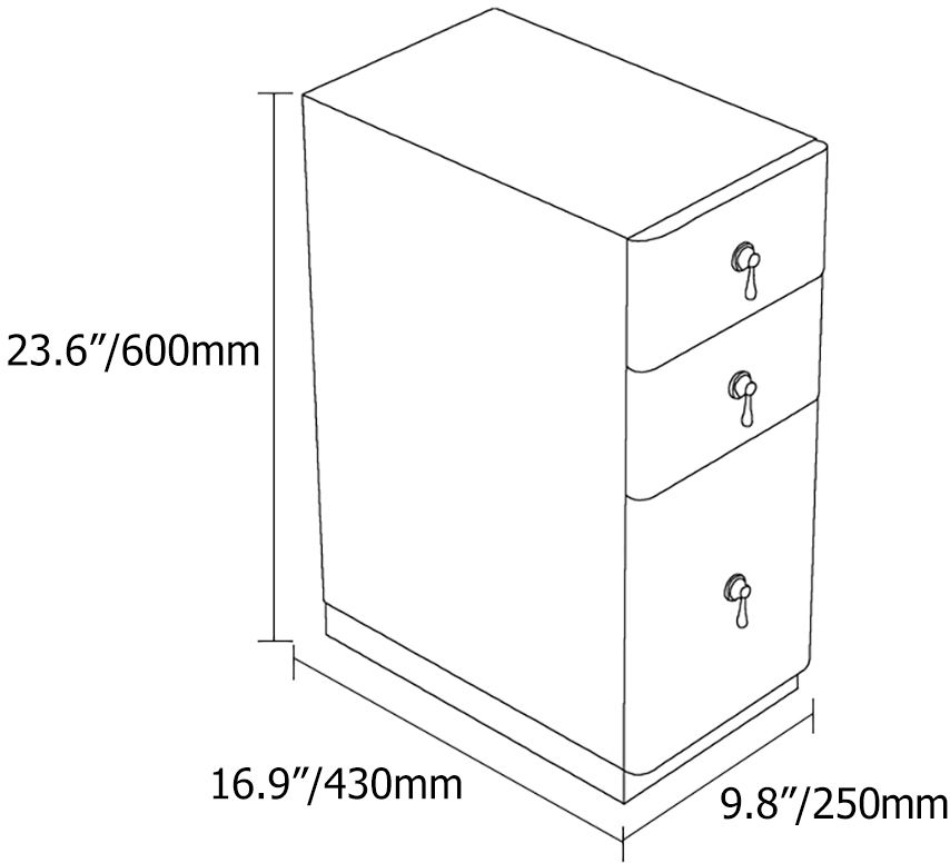 HMR Modern Narrow 3-Drawer Nightstand with Faux Leather Upholstery - Off-White