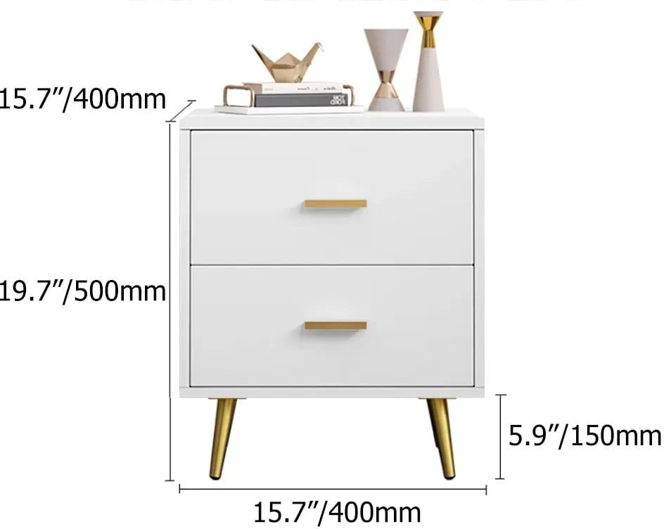HMR Modern Nightstand with Gold Legs - White