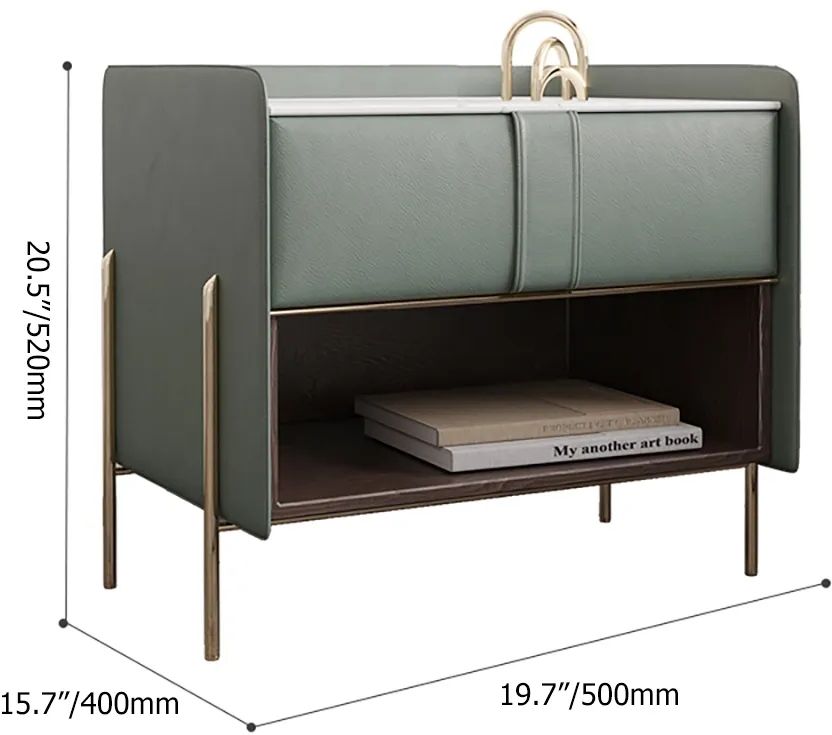 HMR Modern Nightstand with Charger & Light - Green, Sintered Stone