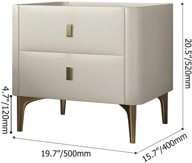 HMR - 2-Drawer Nightstand with Sintered Stone Top in Off-White