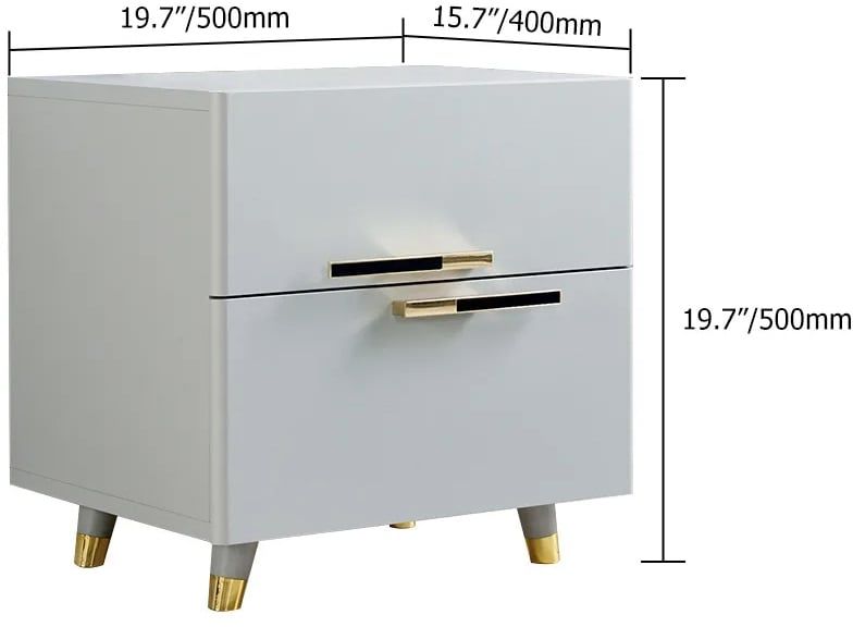 HMR - 2-Drawer Nightstand with Gold Pulls in Grayish White