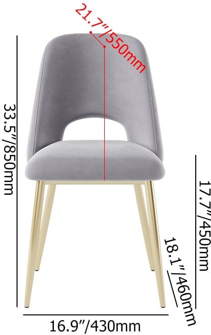 HMR Set of 2 Mid-Century Modern Dining Chairs Velvet Upholstery - Gray