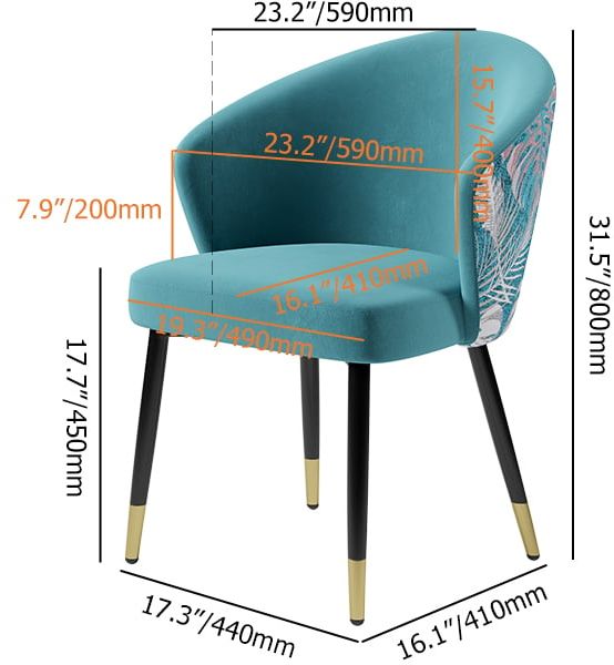 HMR Modern Dining Chairs with Velvet Upholstery - Greenish Blue, 1-Piece