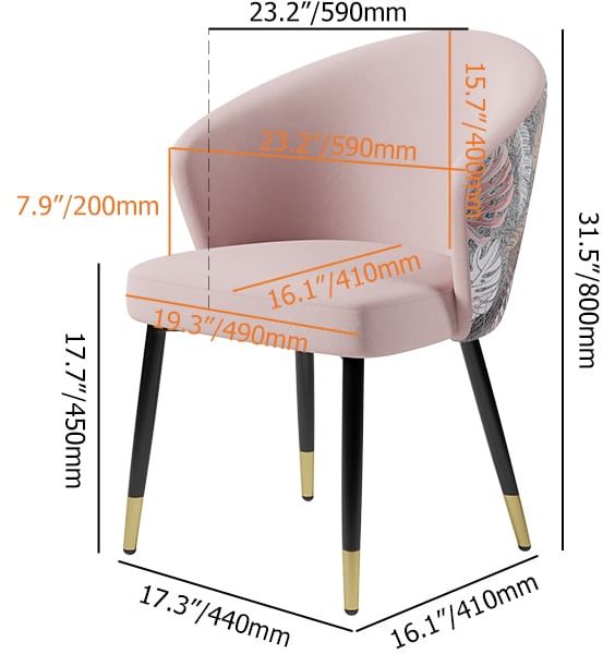 HMR Modern Dining Chairs with Velvet Upholstery - Pink, 1-Piece