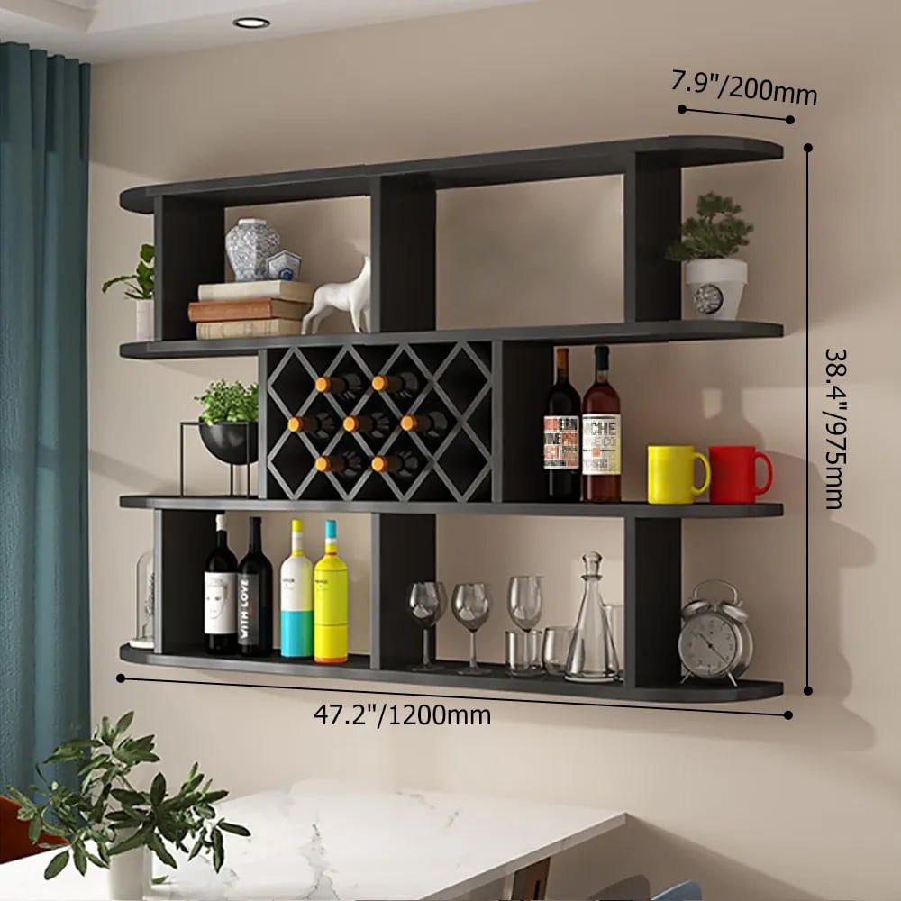 HMR Contemporary Wall Mounted Wine Rack - Black