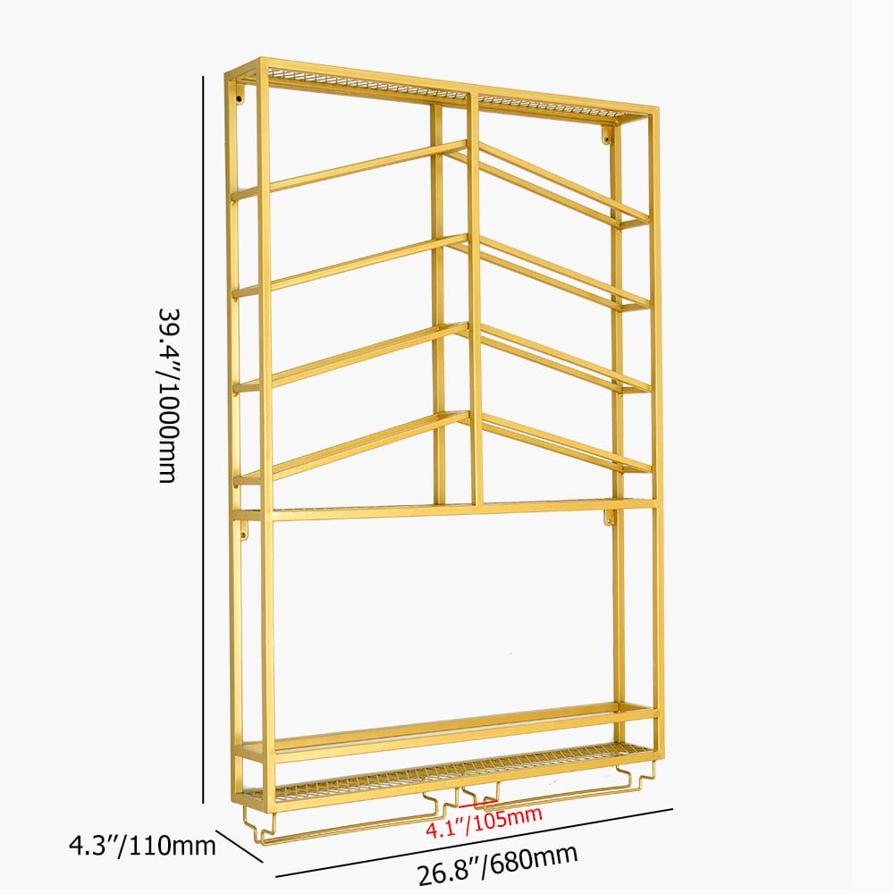 HMR Industrial Wall Mounted Wine Rack with Glass & Bottle Rack - Gold