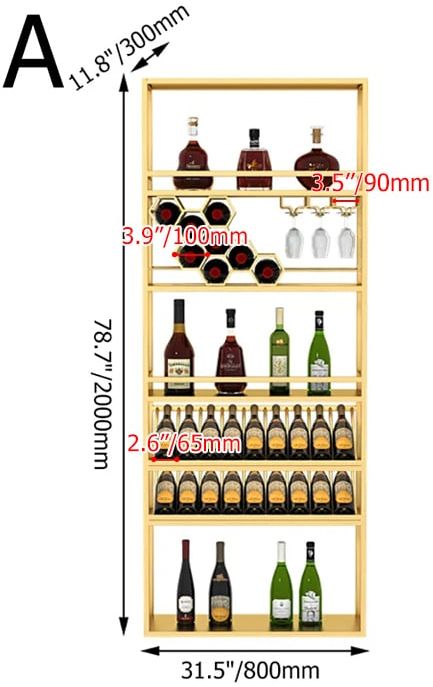 HMR - Contemporary Standing Honeycomb Wine Rack with Glass Rack in Gold, Style A