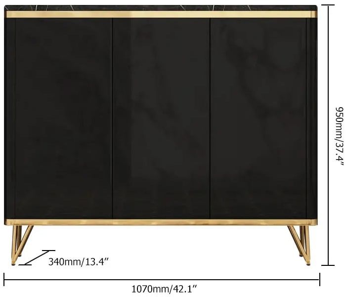 HMR - Modern Shoe Storage Cabinet with 3 Doors and 8 Shelves (for 20 Pairs) in Gold