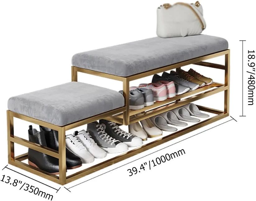 HMR - Modern Velvet Upholstered Bench in Gray