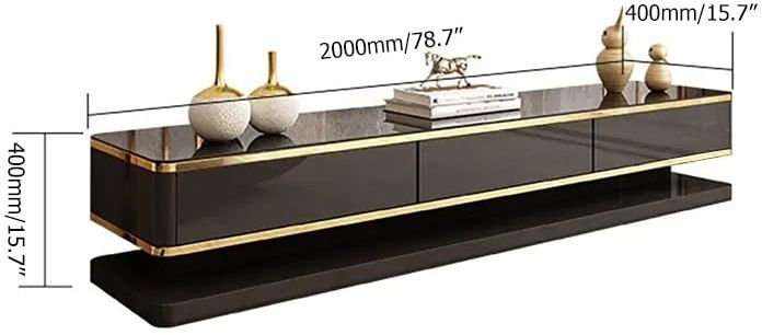 HMR Gapn Series TV Media Console with 3 Drawers - Black, Tempered Glass