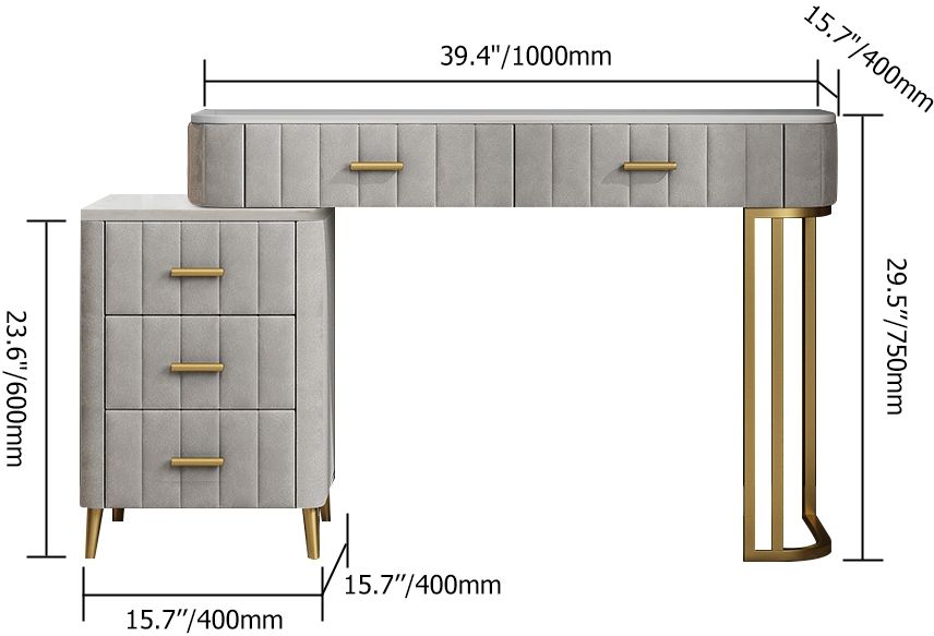 HMR Modern Expandable Makeup Vanity Dressing Table - Gray, Velvet