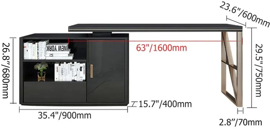 HMR - L-Shaped Computer Desk with Cabinet and Storage in Black