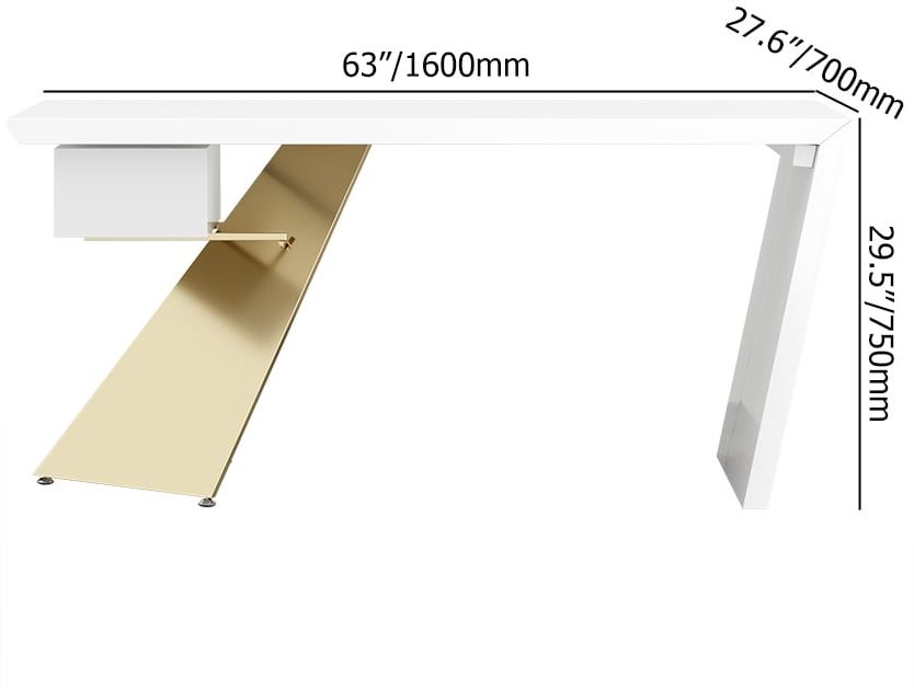 HMR Cabstract Series Modern 63" Office Desk with Drawer - White/Gold