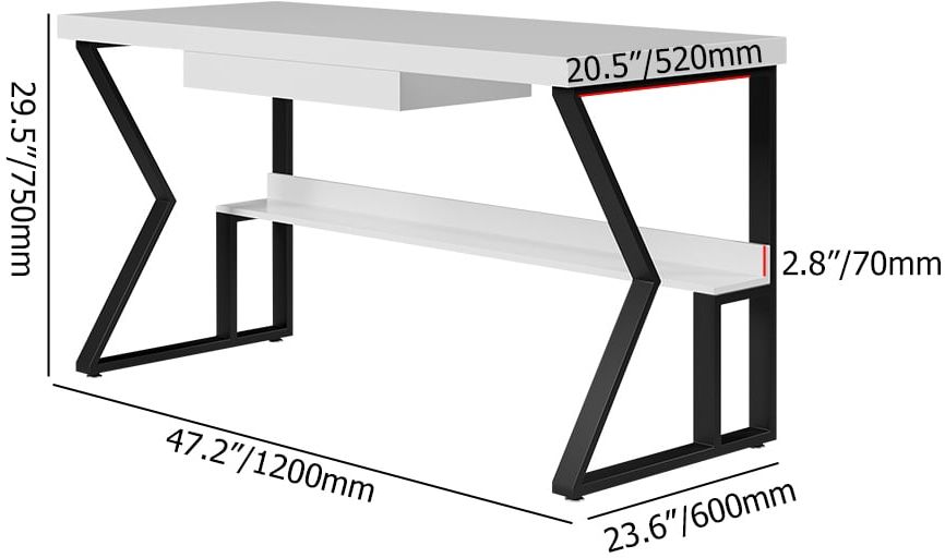 HMR 47" Computer Desk with Shelf & Drawer - White