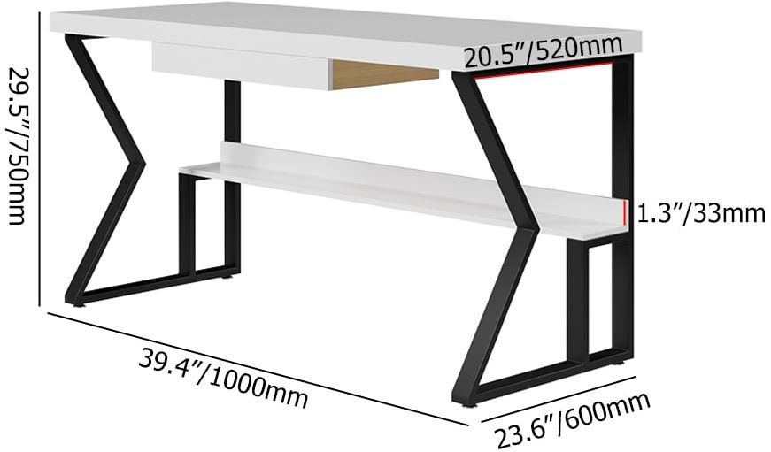 HMR 39" Computer Desk with Shelf & Drawer - White