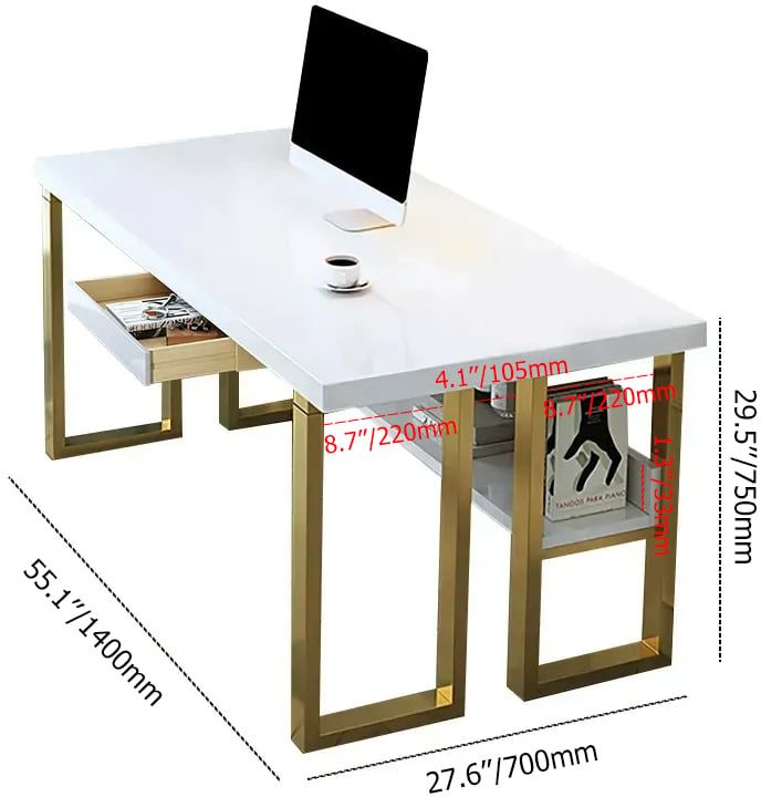 HMR - Computer Desk with Drawer and Storage Shelf in with Drawer, 55.1"L x 27.6"W