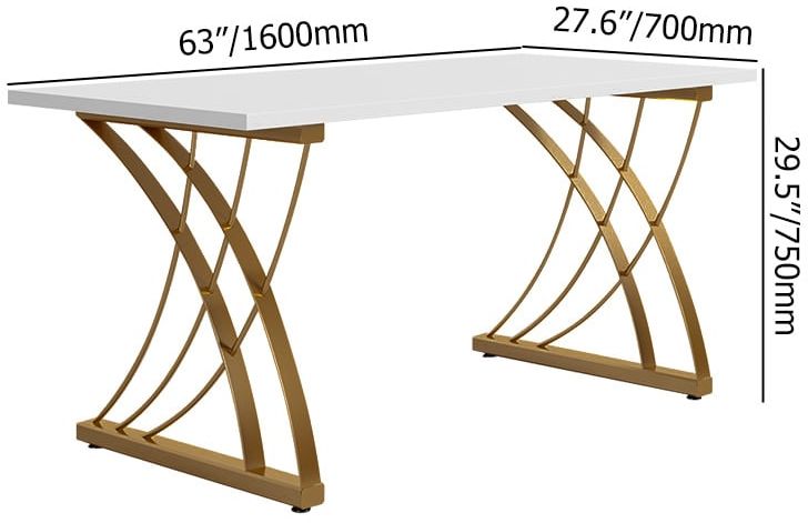 HMR - Computer Desk Rectangular with Gold Frame in White, 63"L x 27.6"W