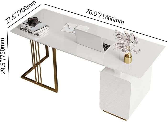 HMR Modern 71" Office Desk with Drawers - White