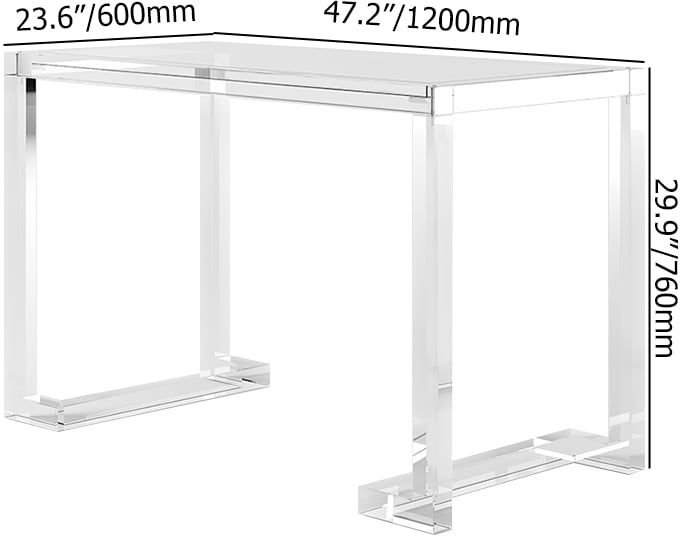 HMR Savea Series Modern 47" Rectangular Office Writing Desk - Clear, Tempered Glass