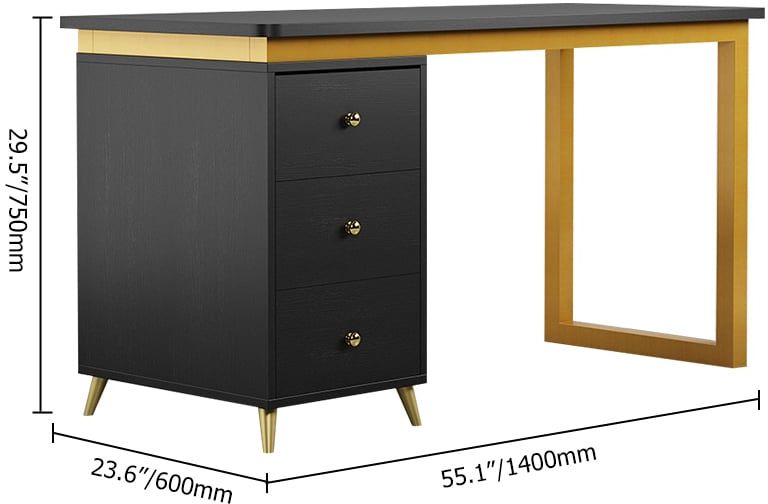 HMR Modern 55" Office Writing Desk with Drawers - Black