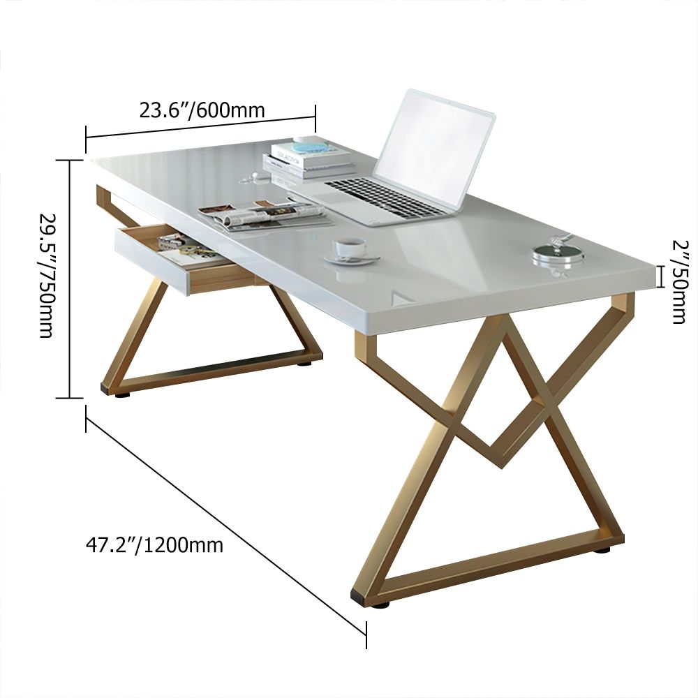 HMR Modern Rectangular 47" Writing Desk with Base & Drawer - White