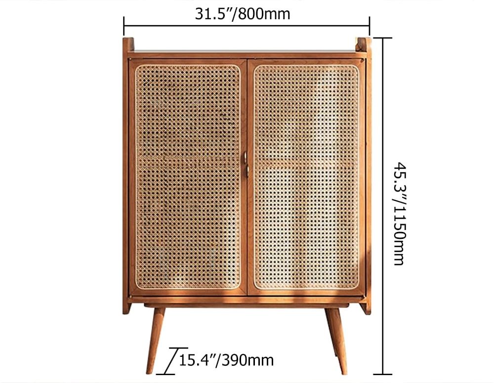 HMR - Farmhouse Rattan 2-Door 4-Shelf Shoe Organizer 31.5" in Walnut